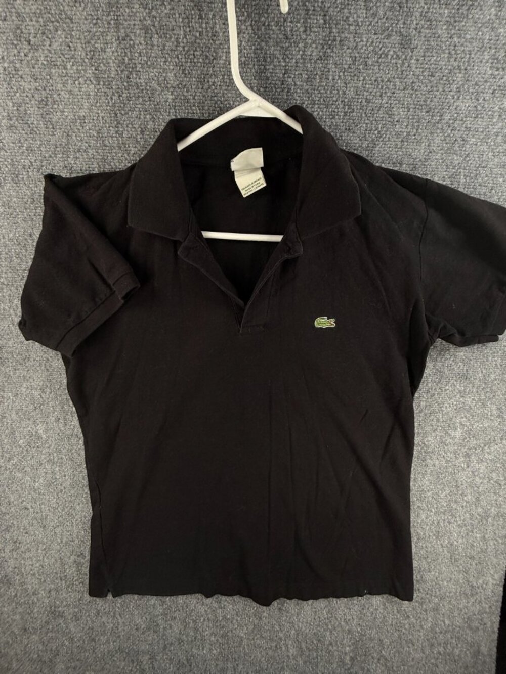 Lacoste Short Sleeve Polo Shirt Men Croc Logo Cotton Black Size 6 Preppy **